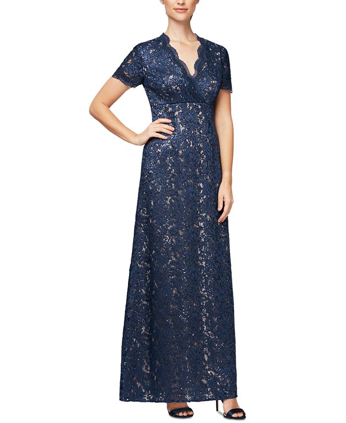 Alex Evenings Sequinned Embroidered A-Line Surplice Gown - Macy's