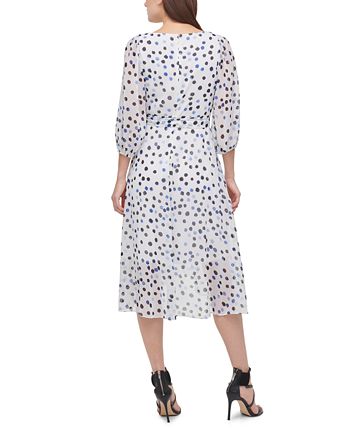 DKNY Women's Balloon Sleeve Chiffon MIDI Dress Gray Size 6