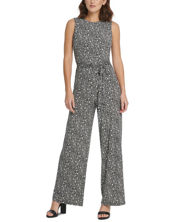 DKNY Belted Floral-Print Jumpsuit - Macy's