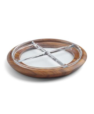 Nambe Cooper 13.75" Wood and Glass Crudite Tray