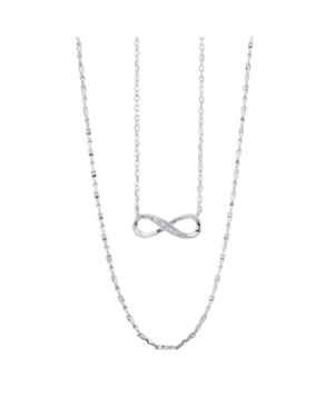image of Unwritten Fine Silver Plated Clear Cubic Zirconia Infinity Duo Necklace with Studded Second Chain