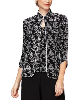 Alex Evenings Mandarin-Collar Floral-Print Twinset - Macy's