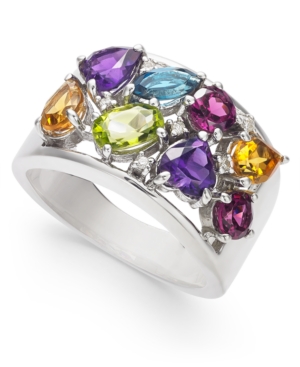image of Multi-Gemstone (3-1/3 ct. t.w.) & Diamond (1/20 ct. t.w.) Ring in Sterling Silver