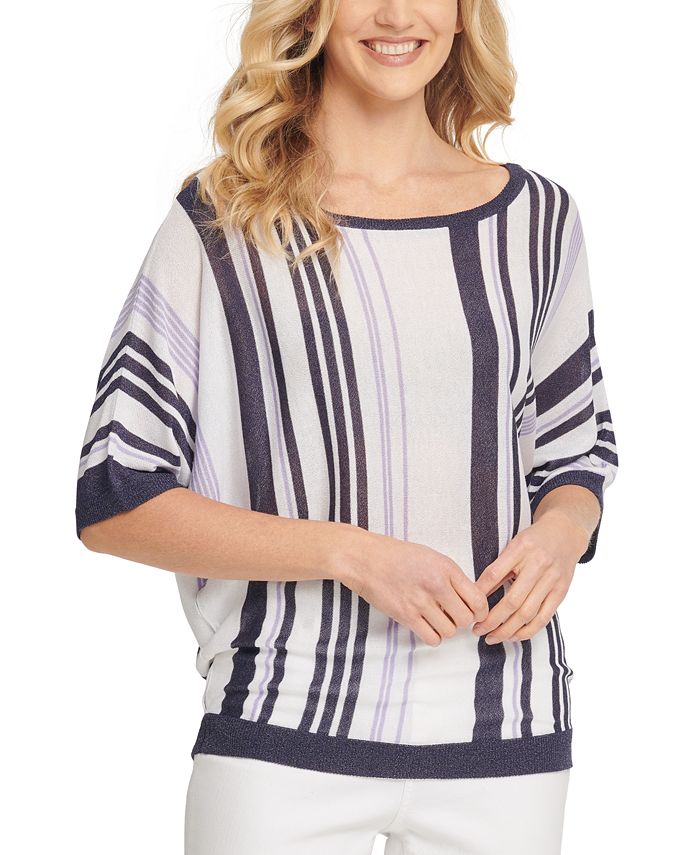 DKNY Striped ElbowSleeve Top Macy's