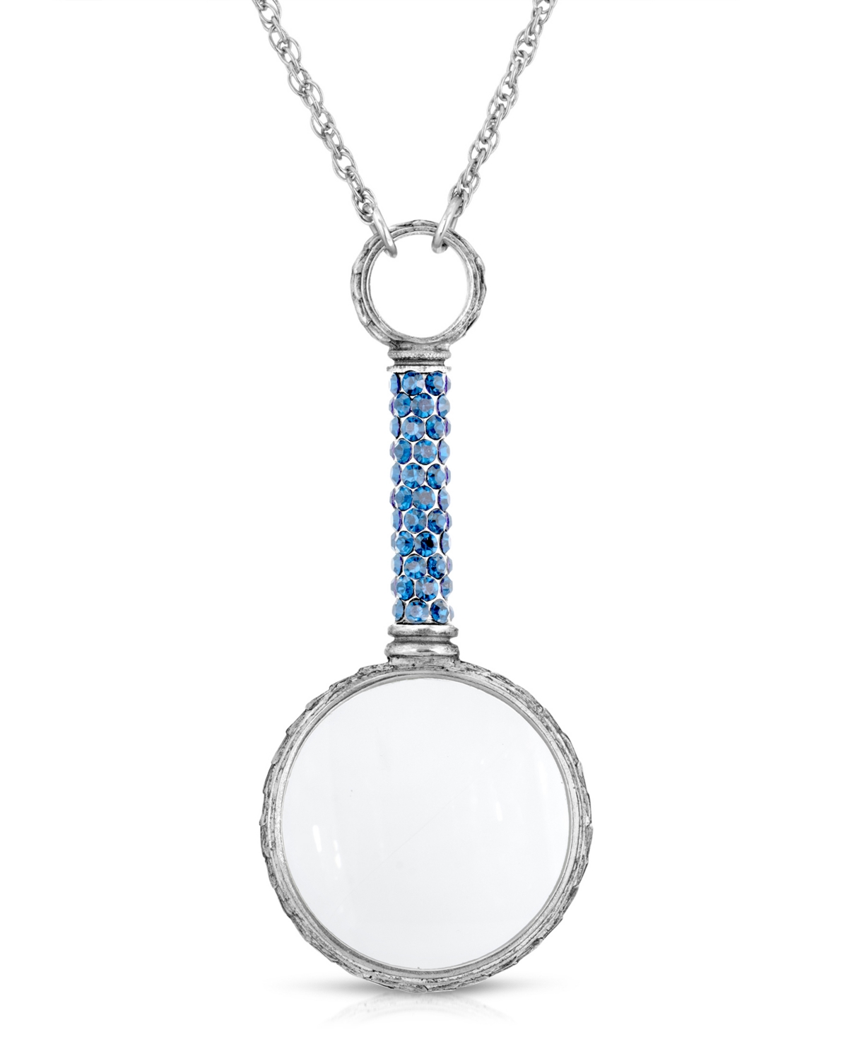 2028 Pewter Crystal Magnifying Glass 30" Necklace In Blue
