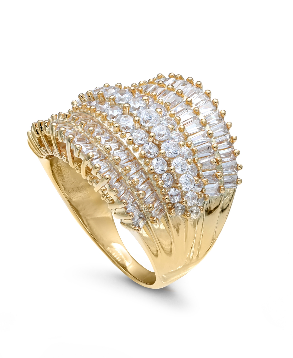 Cubic Zirconia Multi Row Princess, Baguette & Pave Band (4-1/5 ct. t.w.) in Sterling Silver or 18k- Gold over Silver