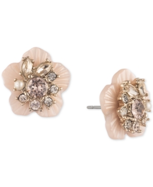 image of Marchesa Gold-Tone Crystal & Imitation Pearl Flower Button Earrings