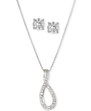 image of Anne Klein Silver-Tone 2-Pc. Set Crystal Stud Earrings & Infinity Pendant Necklace, 16