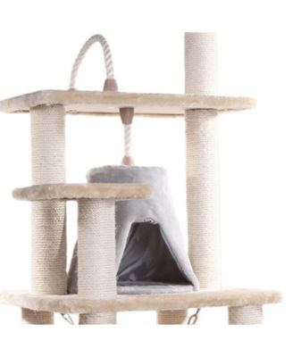65" Real Wood Cat Tree with Sisal Rope, Hammock, and Soft-Side Playhouse - Model A6501