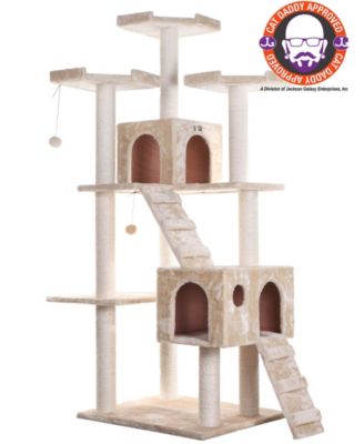 74" Multi-Level Real Wood Cat Tree Large Cat Play Furniture With ScratchhIng Posts, Large Platform, A7401 Beige