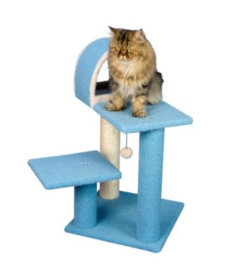 Sky Blue 29" Real Wood Cat Tree With Scratcher And Tunnel For Squeeze, Snoozing And Hiding, B2903