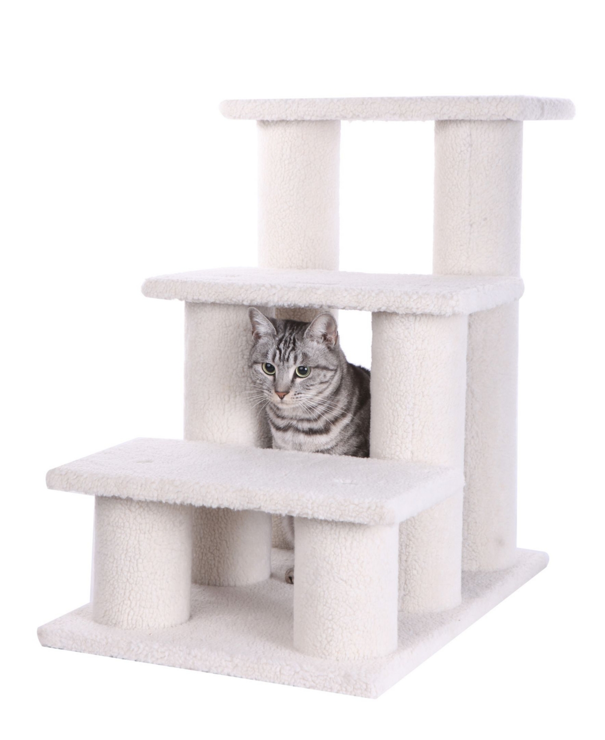 3-Step Real Wood Cat Stairs Ramp, 25" Height Dogs Climber - Ivory