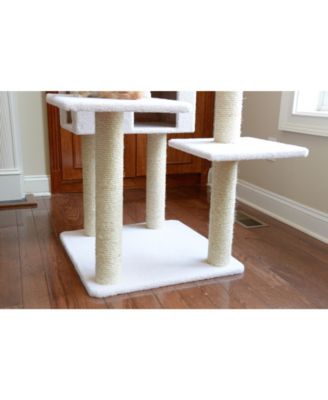 B7701 Classic Real Wood Cat Tree In Ivory, Jackson Galaxy Approved, Multi Levels With Ramp, Three Perches, Two Condos