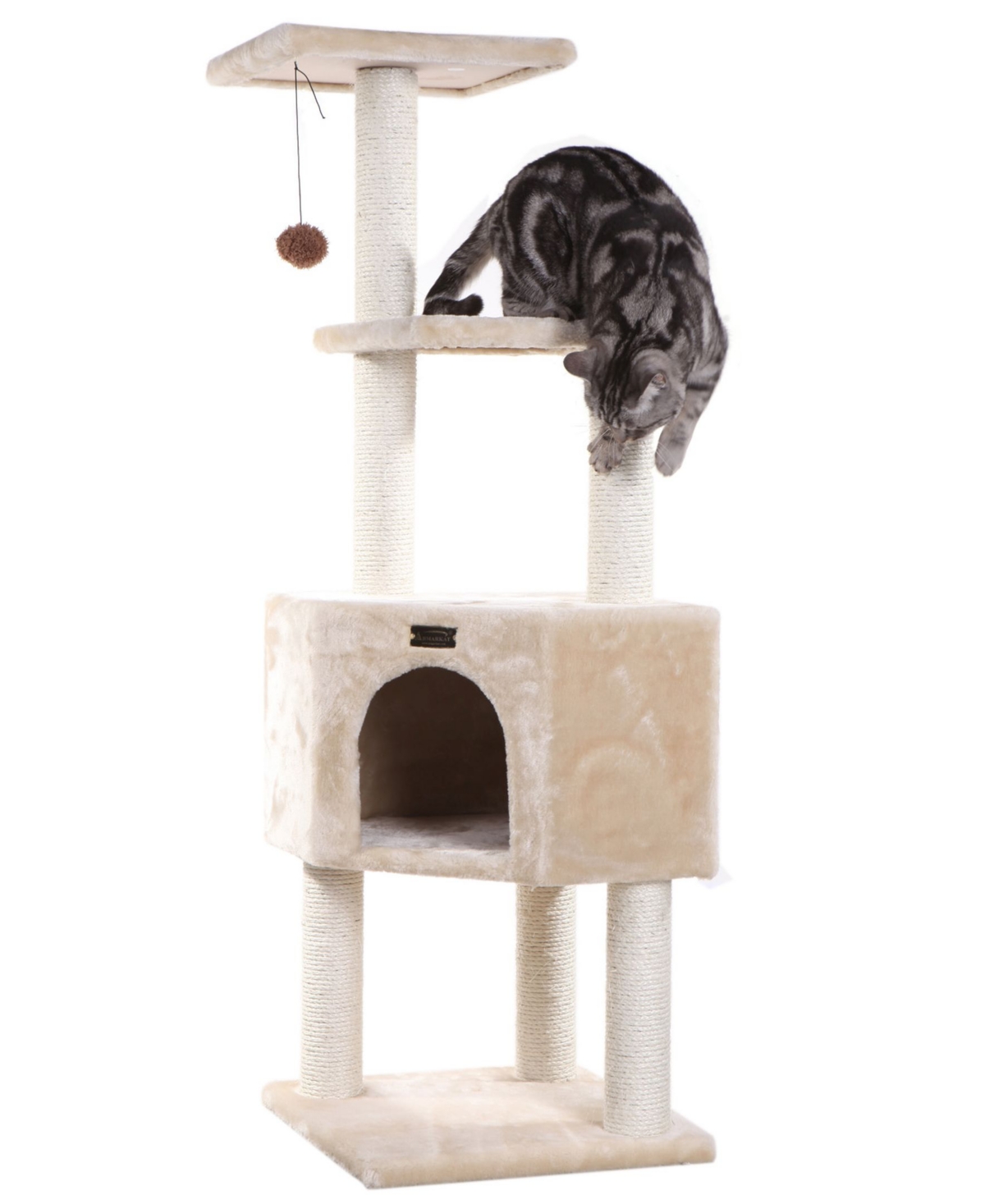 48" Real Wood 3-Level Cat Tower for Kittens Play - Beige