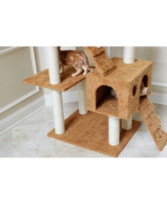 74" Multi-Level Real Wood Cat Tree with ScratchhIng Posts, Large Platform, and Sisal Scratching Posts in Ochre Brown