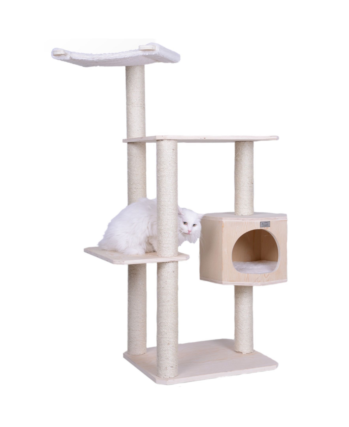 54" Real Wood Premium Scots Pine, 3-Level Cat Tree With Perch & Condo - Naturre