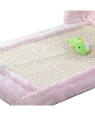 Rolling Real Wood Cat Scratcher Toy with Sisal Scratching Board for Training - Pink