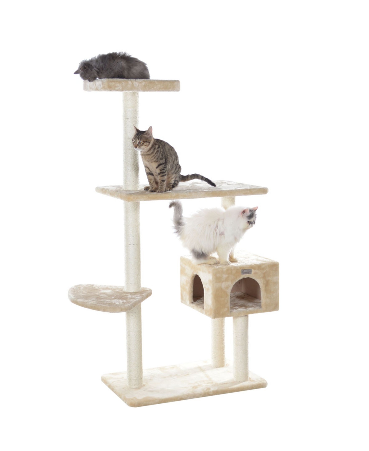 57-Inch Real Wood Cat Tree With Perch & Playhouse - Beige