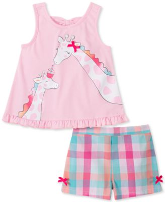 Kids Headquarters - Little Girls 2-Pc. Giraffe Top & Plaid Shirts Set