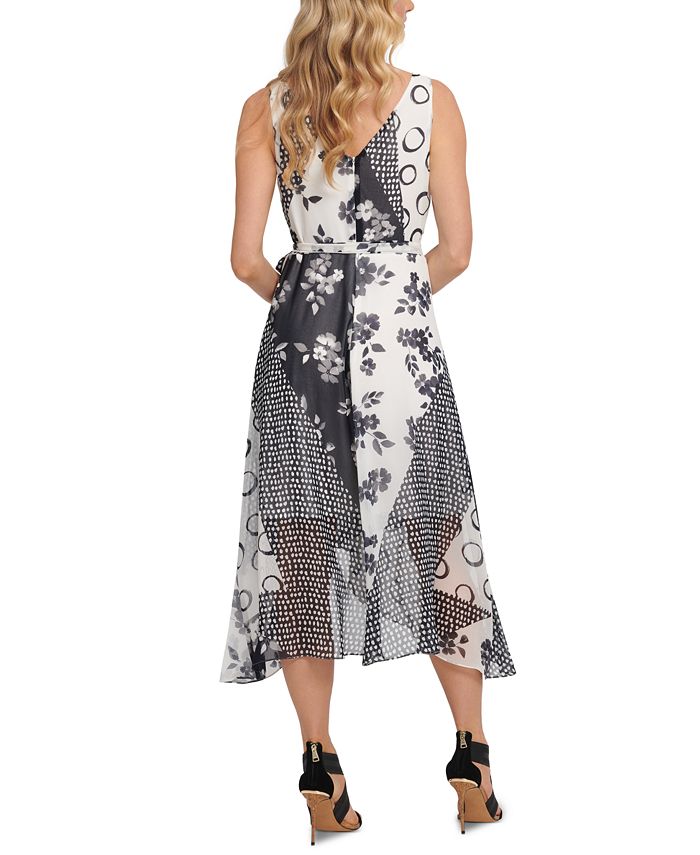 DKNY Double-V Mixed Print Faux-Wrap Dress - Macy's
