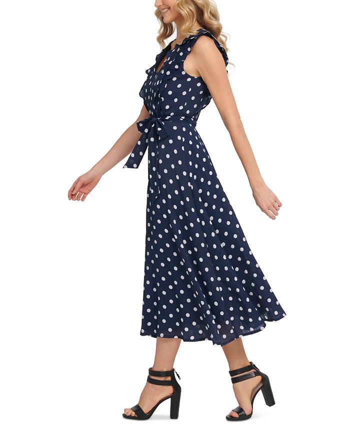 DKNY Belted Polka Dot Midi Dress Macy's