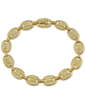 image of Men-s Cubic Zirconia Anchor Link Bracelet in 14k Gold over Silver