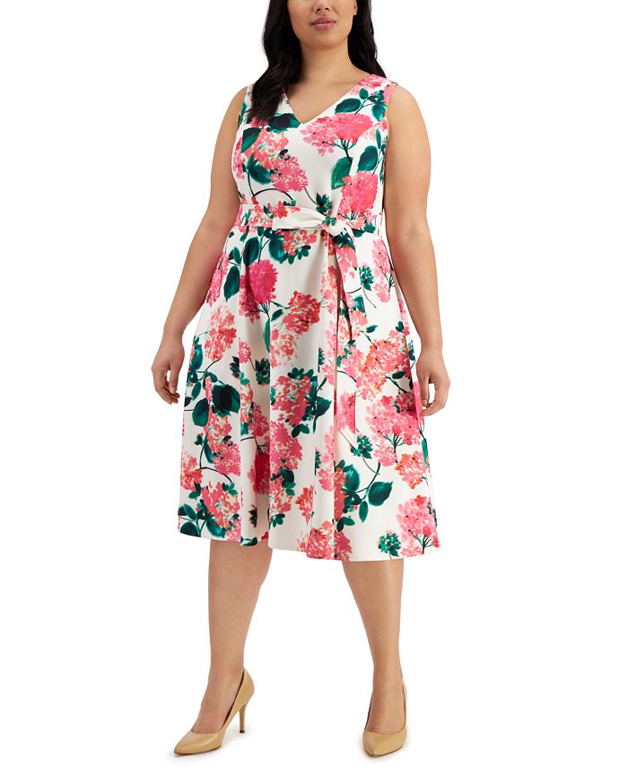 Calvin Klein Plus Size Belted Fit & Flare Dress - Macy's