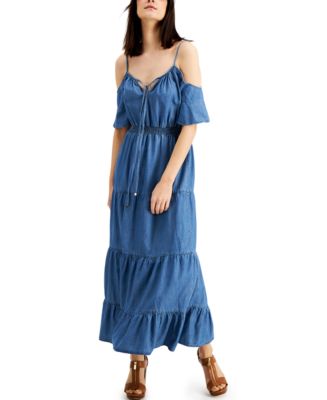 Michael Kors Tiered Cold-Shoulder Maxi Dress - Macy's