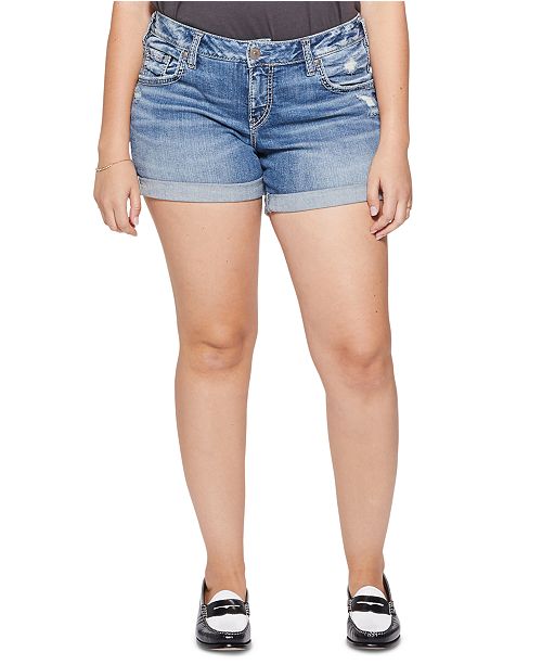 Silver Jeans Co Trendy Plus Size Denim Boyfriend Shorts Reviews Shorts Plus Sizes Macy S