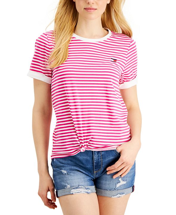 Tommy Hilfiger Striped Knot Front T-Shirt & Reviews - Tops - Women - Macy's