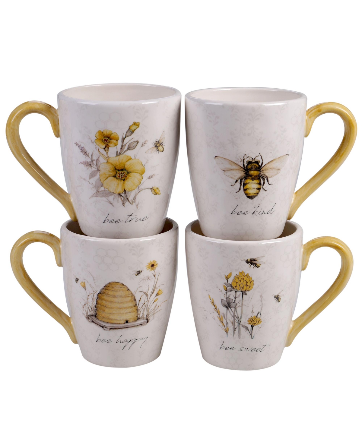 Certified International Bee Sweet 4-pc. Mugs Asst. In White,yellow,black