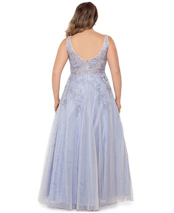 XSCAPE Plus Size Embroidered Illusion Inset Gown Macy s