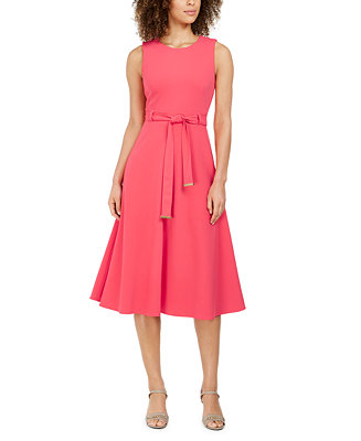 Calvin Klein Belted Stretch Midi Dress & Reviews - Dresses - Women - Macy's
