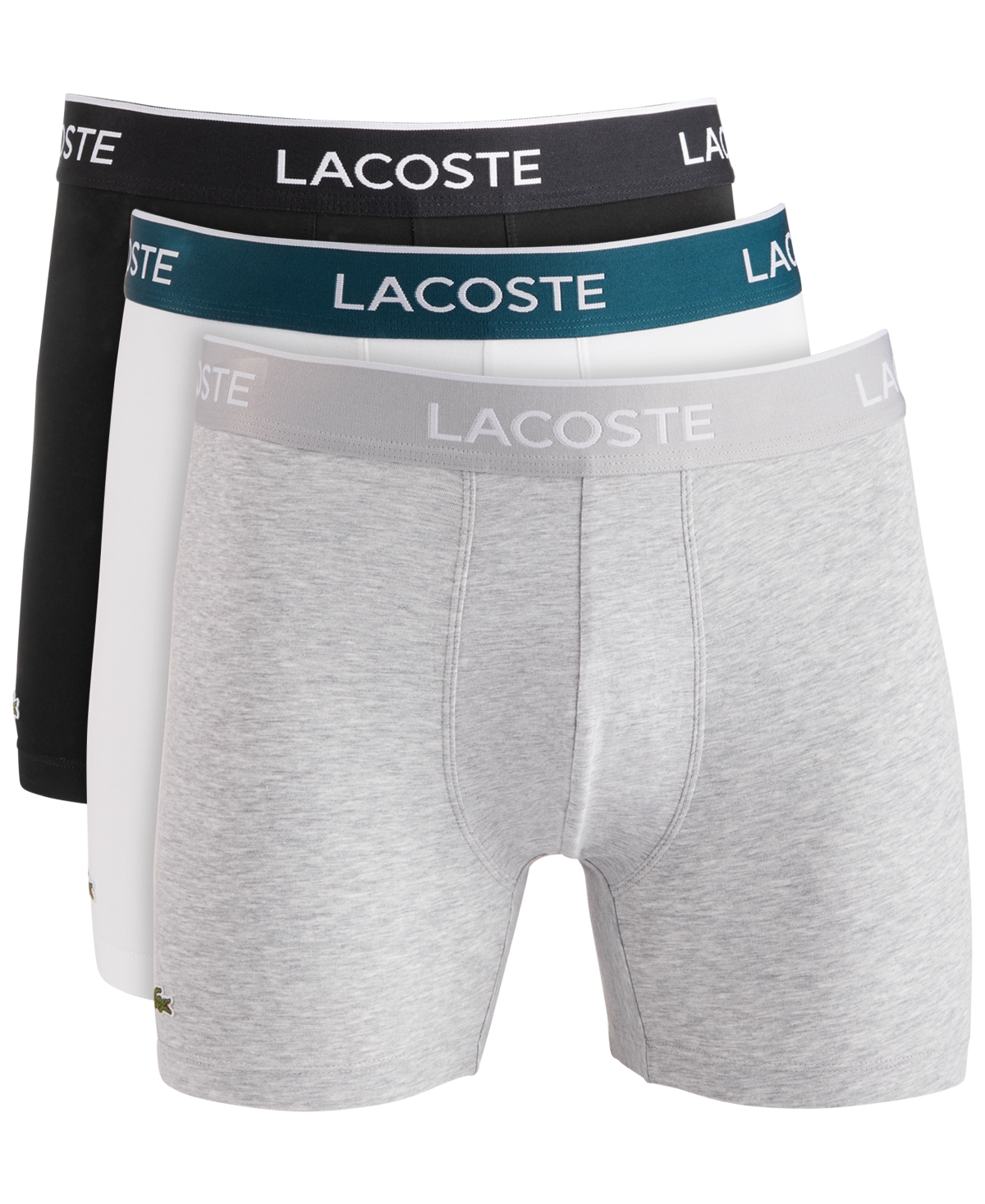 Shop Lacoste Men's Casual Stretch Boxer Brief Set, 3 Pack In Black,white-silver-tone Chine