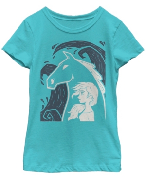 Big Girls Frozen 2 Elsa Linocut Short Sleeve T-shirt