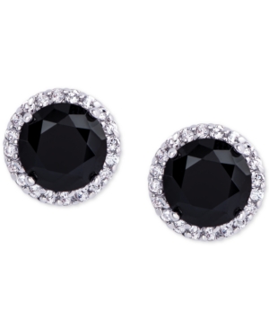 image of Black Spinel & Cubic Zirconia Halo Stud Earrings in Sterling Silver