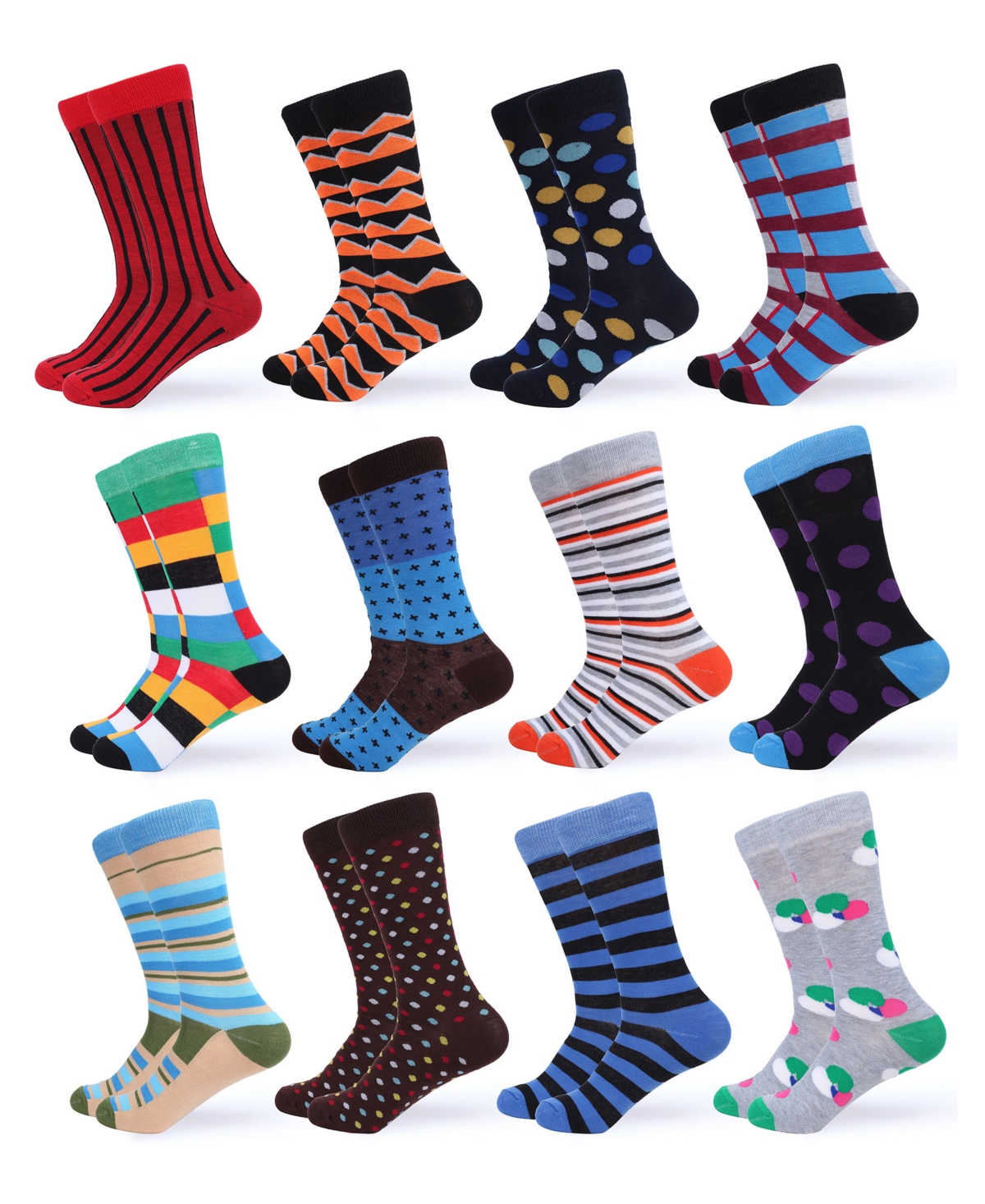 Gallery Seven Men's Funky Colorful Dress Socks Pack of 12