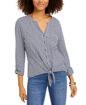 Style & Co Petite Cotton Striped Tie-Front Shirt, Created for Macy's ...