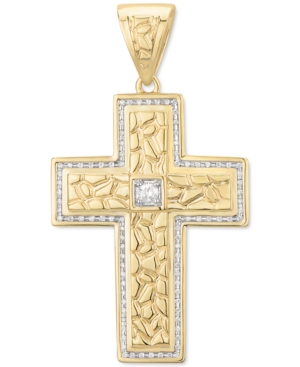 Macy's Diamond Textured Cross Pendant (1/2 Ct. T.w.) In 10k Gold In Yellow Gold