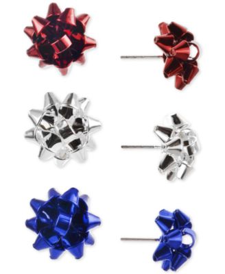 Charter Club - Tri-Tone 3-Pc. Set Red, White & Blue Bow Stud Earrings