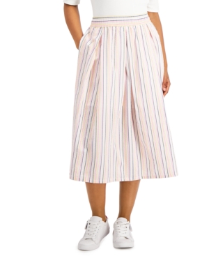 Tommy Hilfiger Seersucker Midi Skirt In Seersucker Stripe- Dahlia Multi