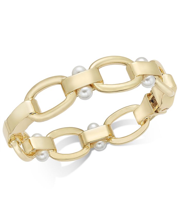 Alfani GoldTone Link & Imitation Pearl Bangle Bracelet, Created for