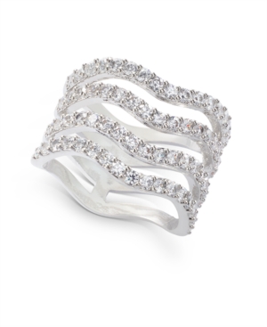 image of Inc Silver-Tone Crystal Wavy Multi-Row Ring, Created for Macy-s