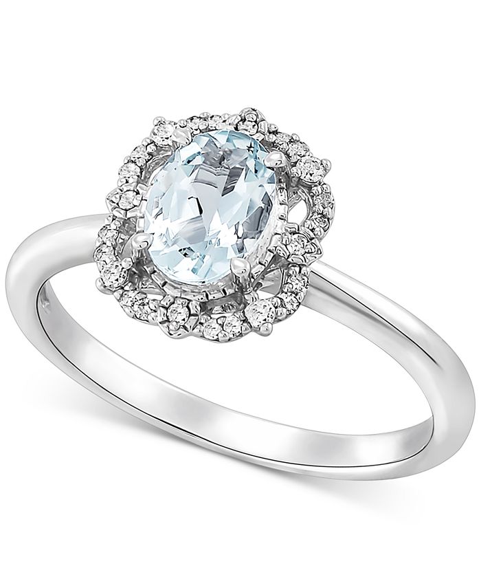 Macy's Aquamarine (5/8 ct. t.w.) & Diamond (1/10 ct. t.w.) Ring in 14k ...