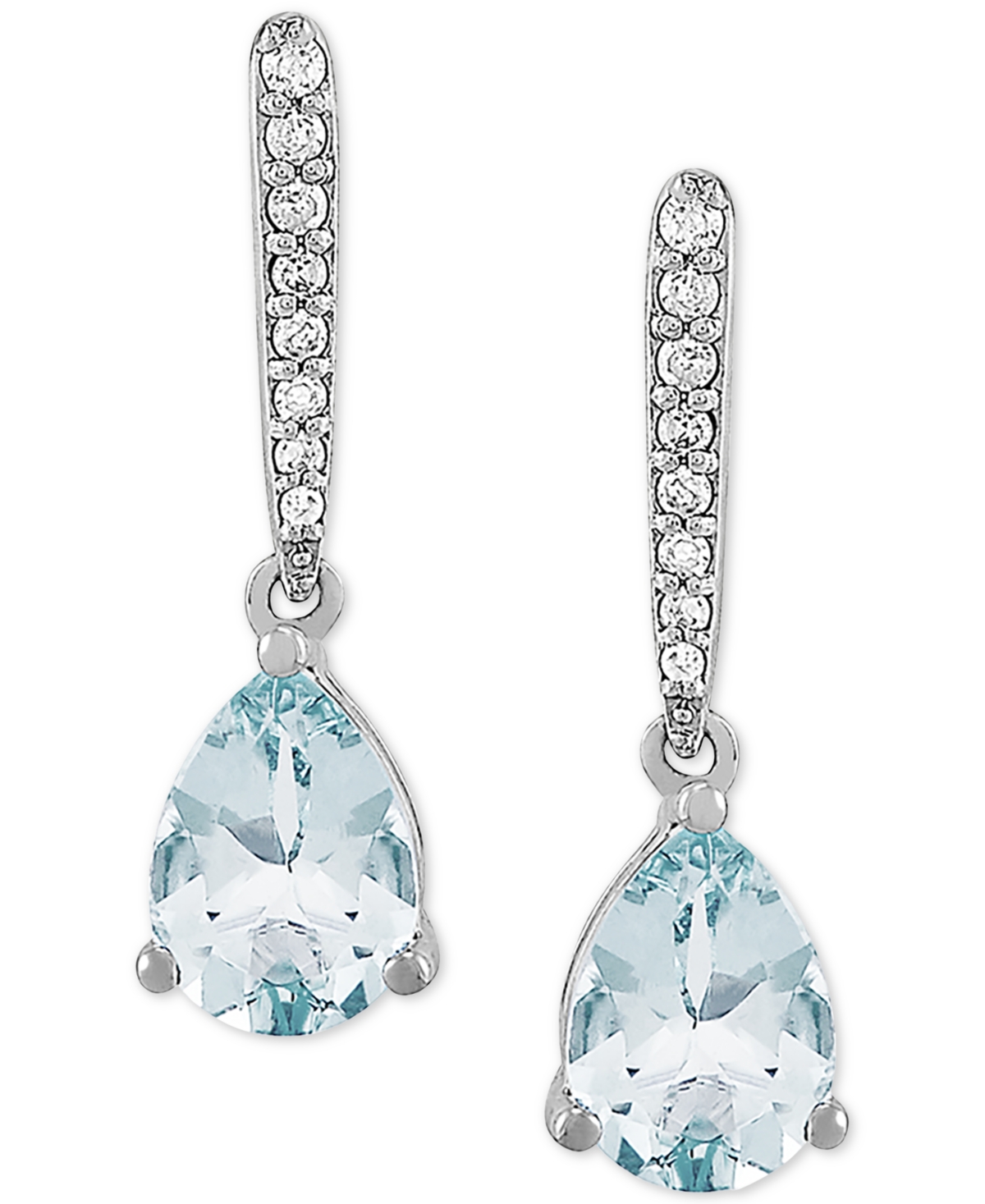 (1-1/5 ct. t.w.) & Diamond (1/10 ct. t.w.) Drop Earrings in 14k White Gold - Aquamarine