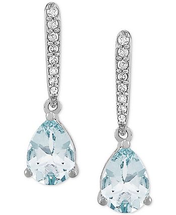 Macy's - Aquamarine (1-1/5 ct. t.w.) & Diamond (1/10 ct. t.w.) Drop Earrings in 14k White Gold