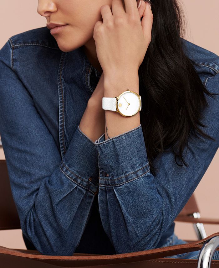 Movado Women s Swiss Modern 47 White Leather Strap Watch 40mm