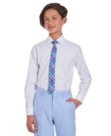 Big Boys 2-Pc. Stretch Logo-Print Dress Shirt & Plaid Tie Set  