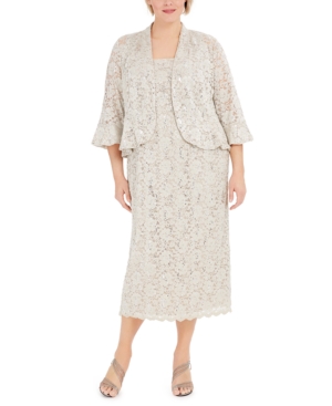 R & M Richards Plus Size Lace Dress & Ruffled Jacket