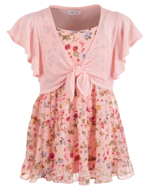 image of Beautees Big Girls 2-Pc. Floral-Print Tunic & Shrug Set